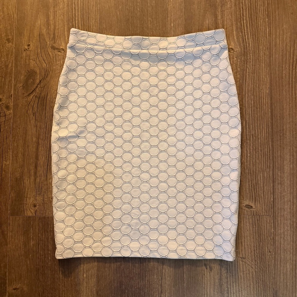 Leota Pencil Skirt Cream‎ Geometric Textured Knit Stretch Retro Womens Size PS